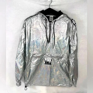Victoria Secret Pink Metallic Track Anorak 1/4 Zip Jacket Hoodie NEW